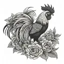 Fighting rooster with flowers tattoo design idea