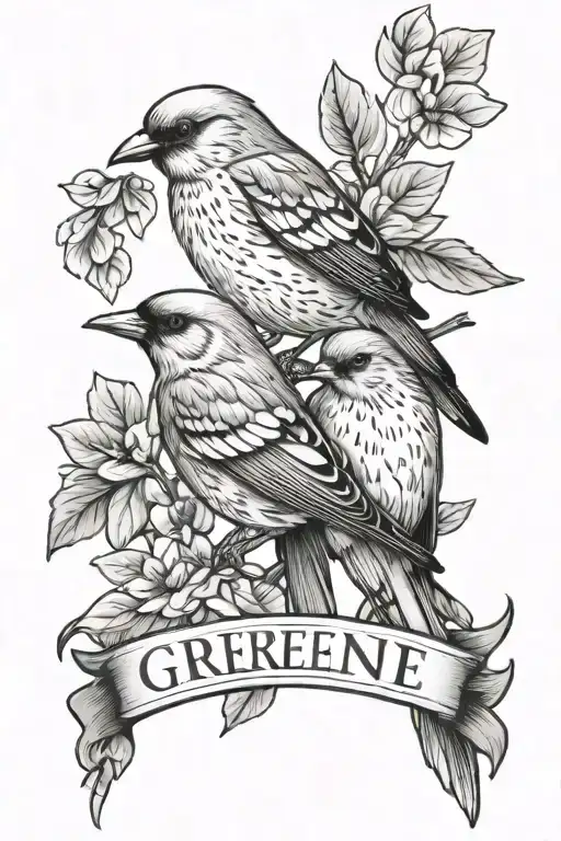 birds with name greene tattoo design idea