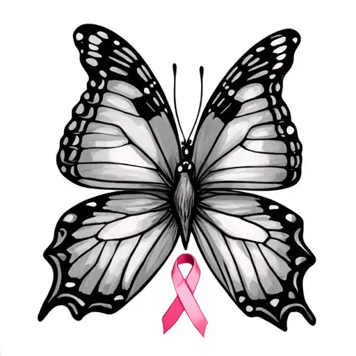 breast cancer and butterfly tattoo design idea