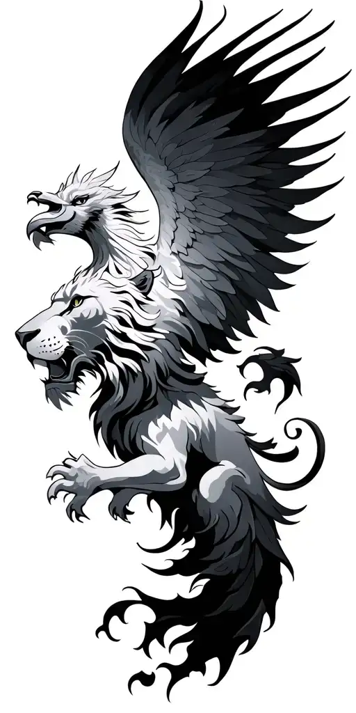 lion and phoenix rising tattoo design idea