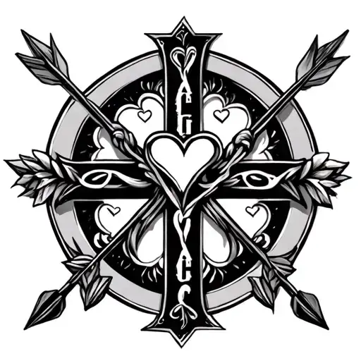 I want it to have a cross, with arrows. feminine, hearts, and to have the initials C and C  tattoo design idea