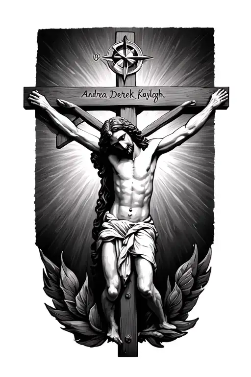 "Andrea Derek Kayleigh" Jesus hanging on the cross head down with a compass above it pointing to god  tattoo design idea