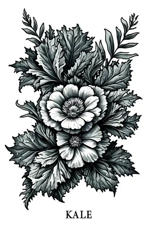 the name kale as a spine tattoo  floral design tattoo design idea