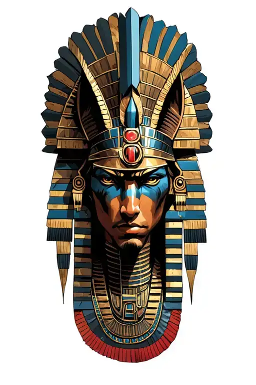 Aztec Warrior With Technology With Egyptian God Anubis, Inka Symbolism, All Seing Eye tattoo design idea
