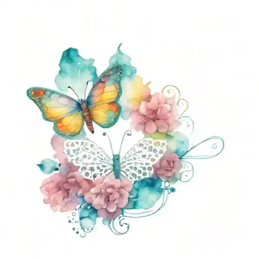 crochet butterfly with brain outline tattoo design idea