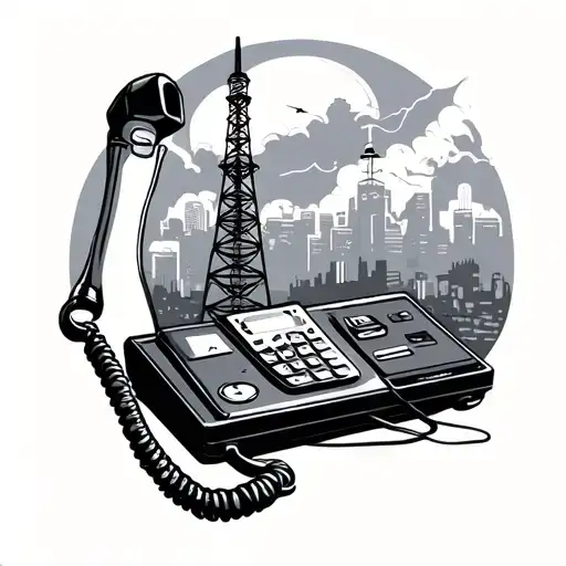 Candlestick telephone, fiber optic cable, cellphone tower and cellphone  tattoo design idea