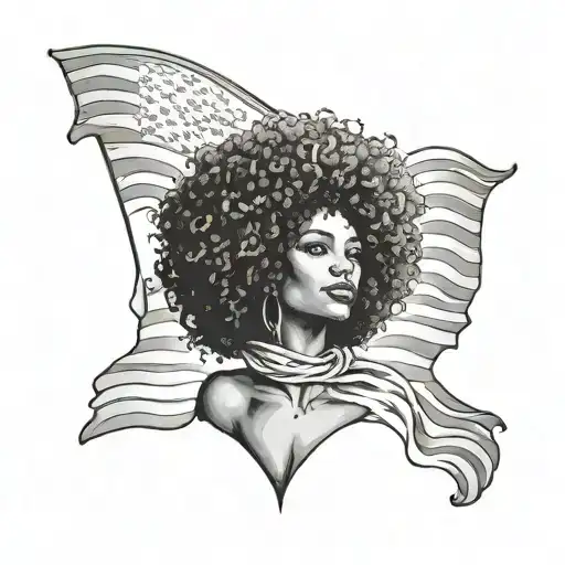 Designing a tattoo that represents America, life, liberty, and the pursuit of happiness with a woman face and curly afro tattoo design idea