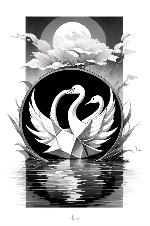 swan origami in a circle that seems made of ink tattoo tattoo design idea
