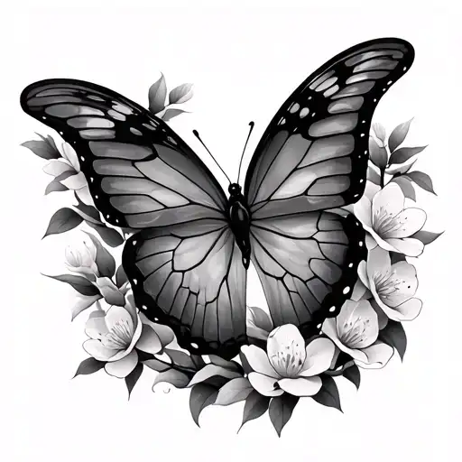 Butterfly sakura tree intertwined tattoo design idea