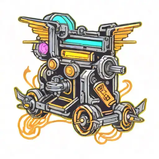 80s style  Roller with neon light line art tattoo design idea