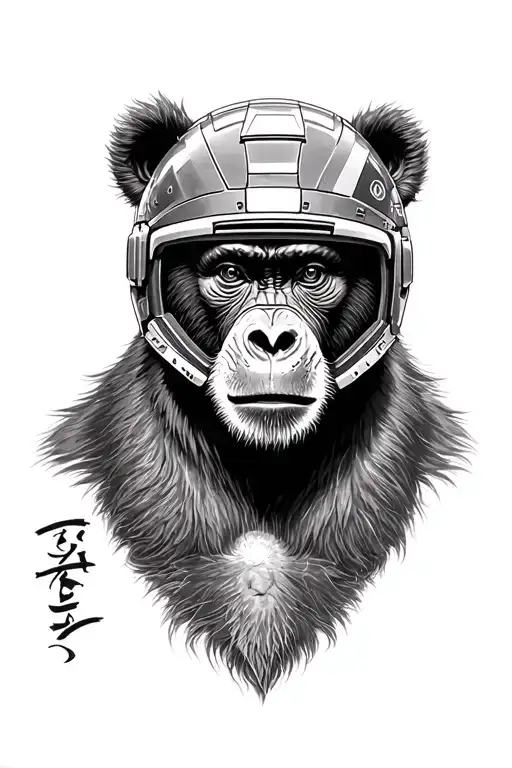 Mythical Bear/Monkey wearing Master Chief helmet tattoo design idea