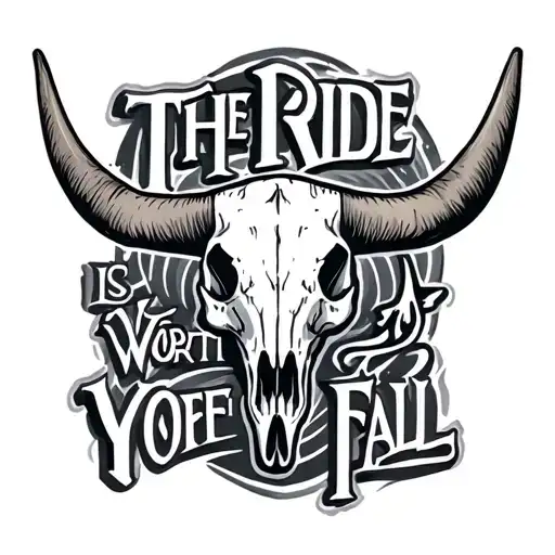 longhorn skull with words the ride is worth the fall tattoo design idea