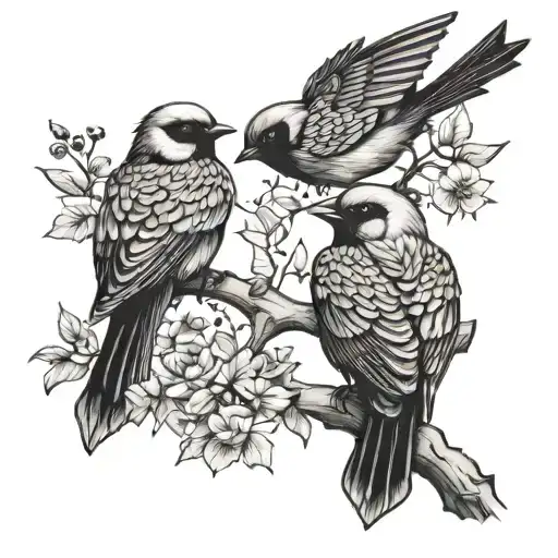 birds sitting on a branch representing a member tattoo design idea