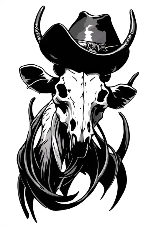 bar wire cow skull  western tattoo design idea
