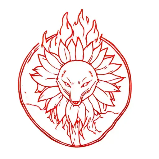 The animal wolverine looks like it’s emerging from fire, born from the burning sunflower — wild, fierce, unstoppable. tattoo design idea