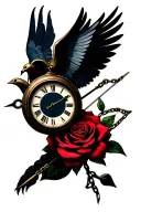 clock with a rose with a dove with a bow arrow with a motorcycle chain with a Greek god tattoo design idea