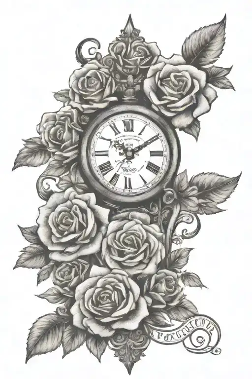 Christian recovery roses cross one day at a time clock tattoo design idea
