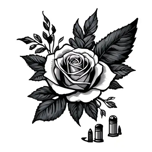 Shotgun Chelle with rose, dove, and shotgun shells tattoo design idea