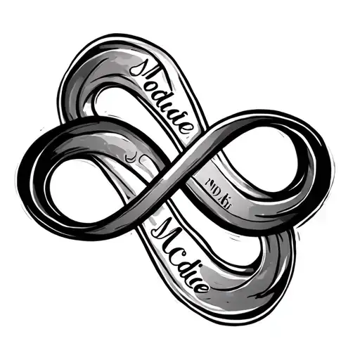 "Maddie" infinity symbol with names incorporated tattoo design idea