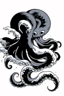 Japanese Wood Block Style Octopus with wave crashing tattoo design idea