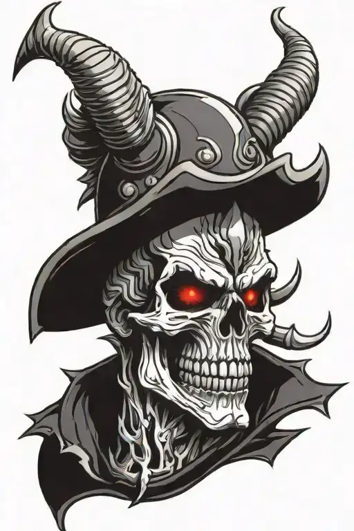 skull with devil horns on his helmet  tattoo design idea
