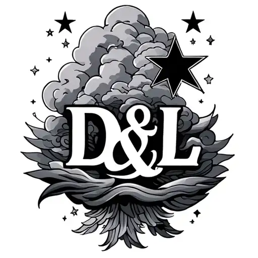 D & L with stars and clouds tattoo design idea