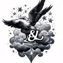 D & L with stars and clouds tattoo design idea