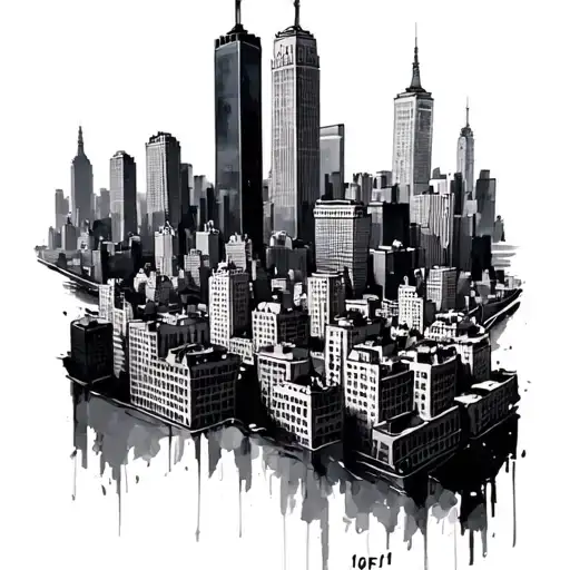 1of1 written on a new york skyline with buildings tattoo design idea