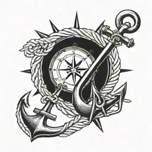 anchor, nautical rope, compass tattoo design idea