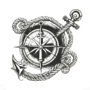 anchor, nautical rope, compass tattoo design idea