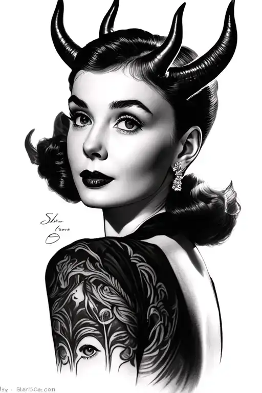 Audrey Hepburn in Sabrina (1954) with devil horns tattoo design idea