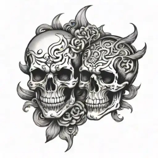 goth gemini skull one good and other evil tattoo design idea