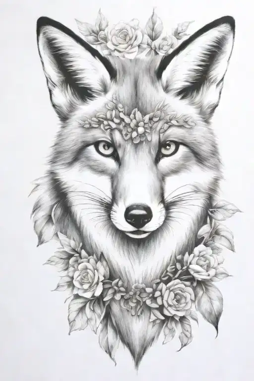 fox head with gold eyes tattoo design idea