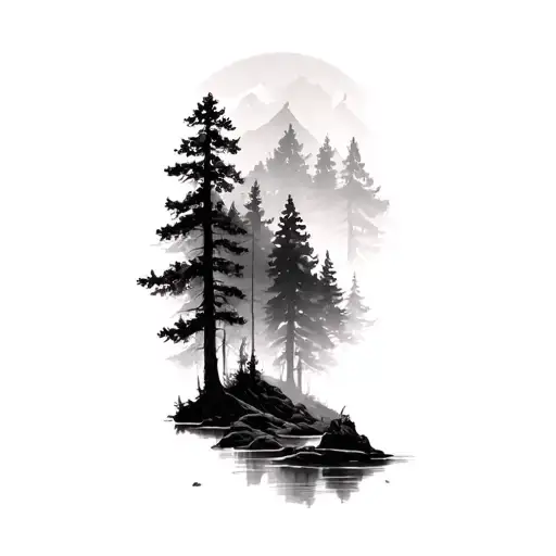 faded dense forest landscape tattoo design idea