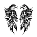 two eagle tribal feathers hanging tattoo design idea