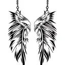 two eagle tribal feathers hanging tattoo design idea