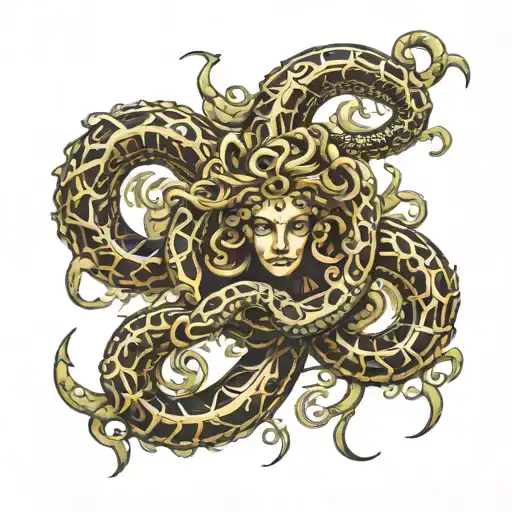 medusa snakes wrapping around sword tattoo design idea