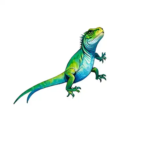 Aruba iguana green and blue tattoo design idea