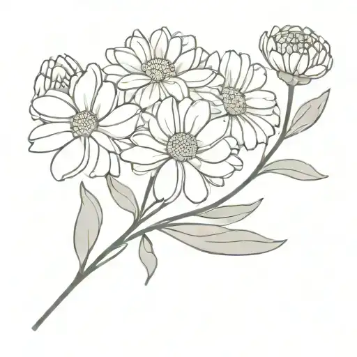 small chrysanthemum, aster, marigold bouquet tattoo design idea