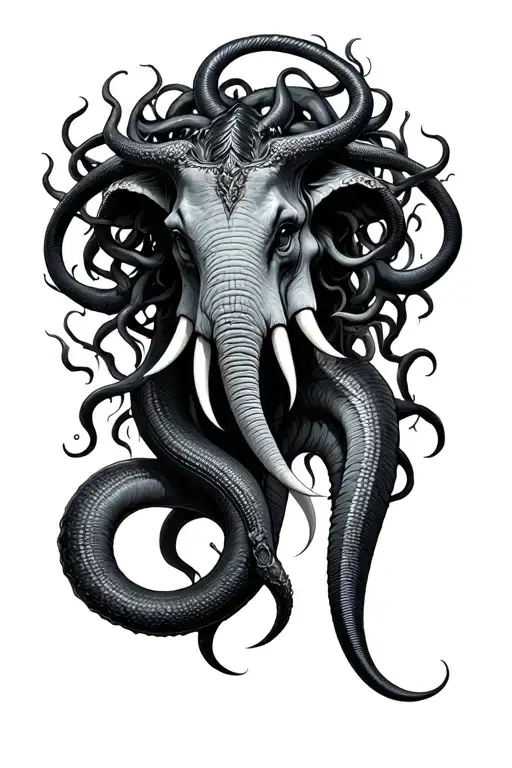 Medusa snake head maleficent poison tree elephant tattoo design idea