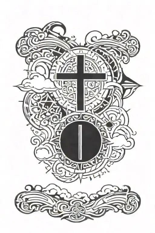 bible verse with crosses and clouds surrounding  tattoo design idea