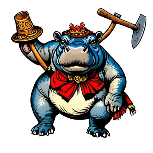 hippopotamus balerina with a shovel tattoo design idea