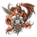 devil fighting angel wings tattoo design idea