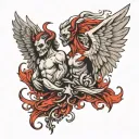devil fighting angel wings tattoo design idea