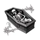coffin skeleton laying tattoo design idea