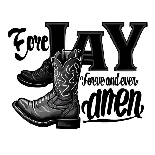"Jay "Forever and ever, amen"" cowboy boot stepping tattoo design idea