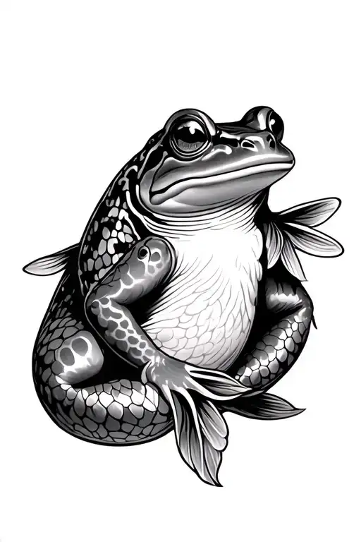 neo traditional Japanese Frog holding koi tattoo design idea