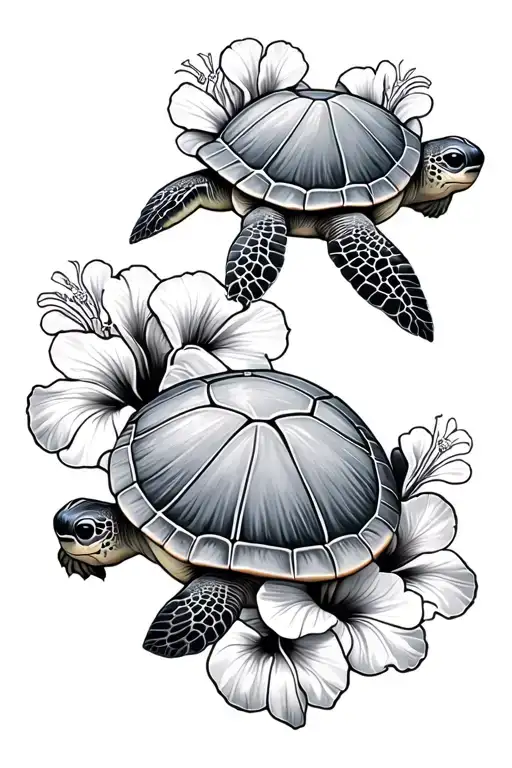 4 Hawaiian sea turtles hibiscus tattoo design idea