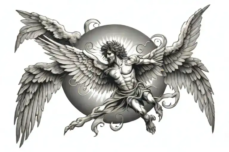 icarus falling from the sun sleeve tattoo design idea
