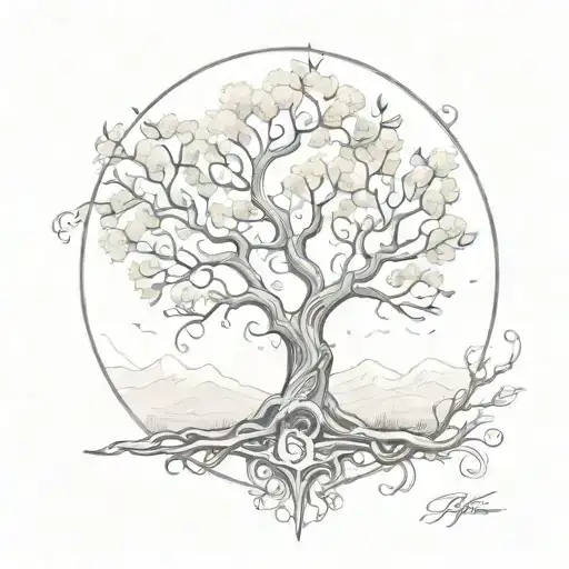 posion tree with an cursive T initial somewhere tattoo design idea